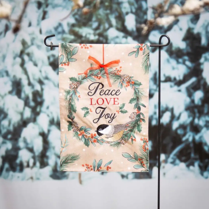 Chickadee Wreath Burlap Garden Flag