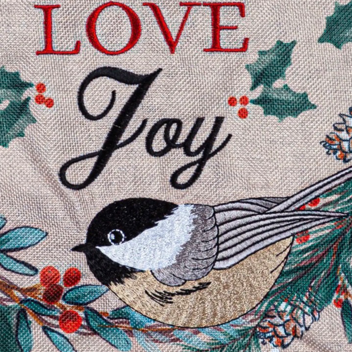 Chickadee Wreath Burlap Garden Flag