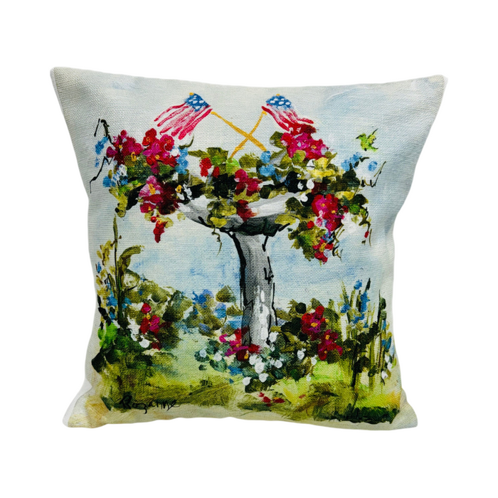 Red White & Blue Bird Bath on Square Pillow