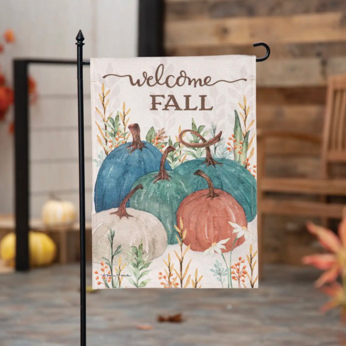 Welcome Fall Pumpkins Burlap Garden Flag