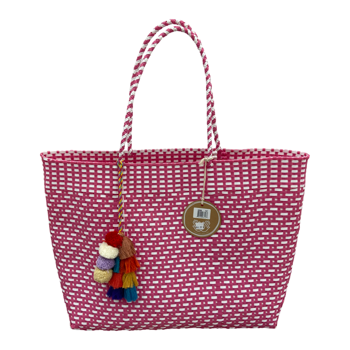 Allie XL Woven Tote Fuchsia/White