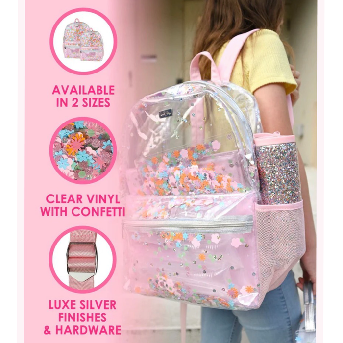 Packed Party Flower Shop Confetti Clear Backpack Medium