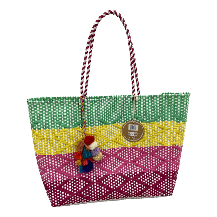 Allie XL Woven Tote Stripe Green/Yellow/Red