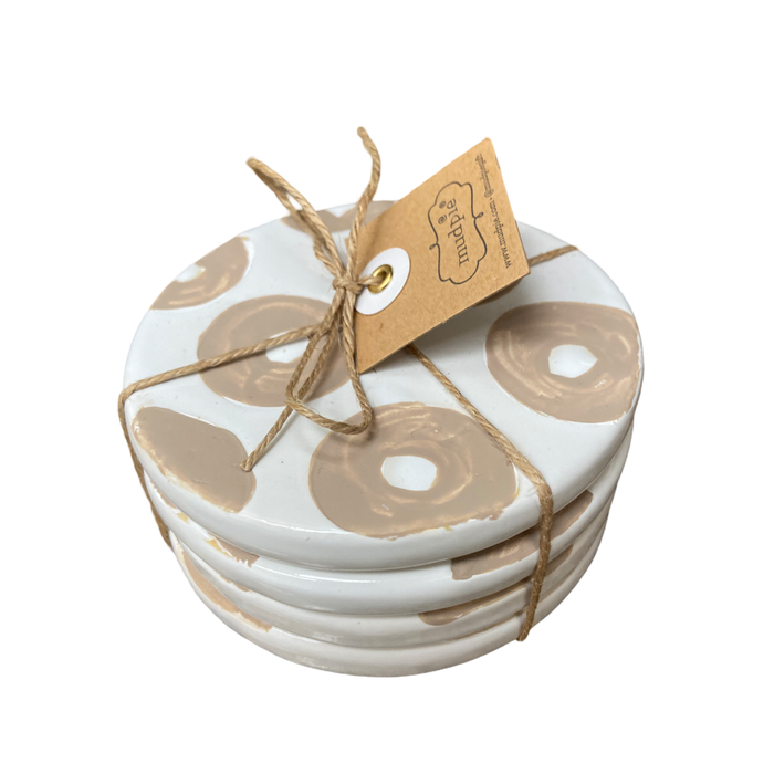 Mud Pie Round White Dot Coaster Set