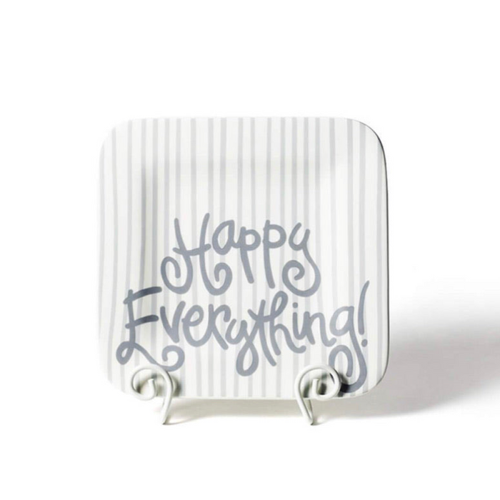 Happy Everything Stone Skinny Stripe Mini Square Platter