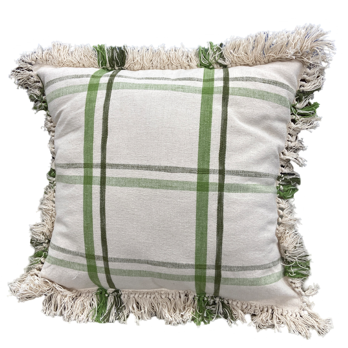 8P6063 Pillow Green Plaid w/Fringe