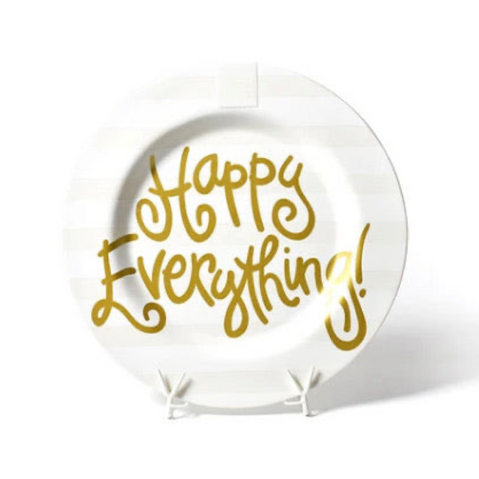 Happy Everything White Stripe Big Round Platter