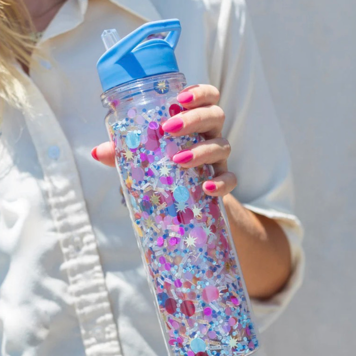 Celebrate Confetti Water Bottle With Straw