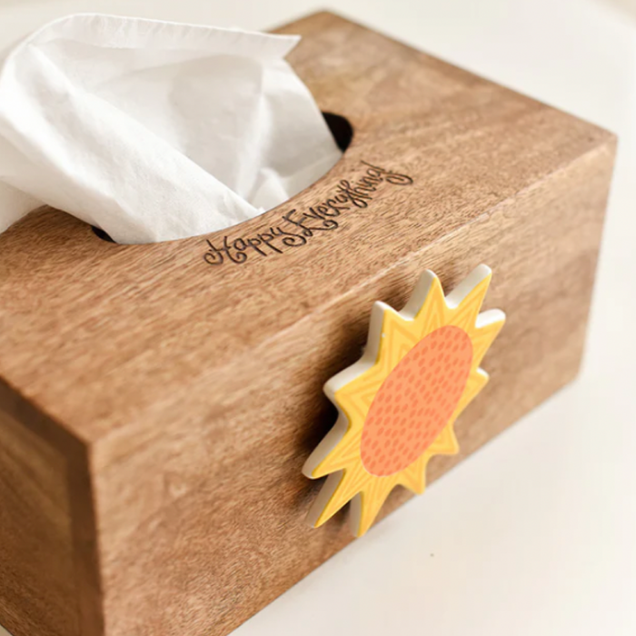 Happy Everything Mini Rectangle Wood Facial Tissue Box