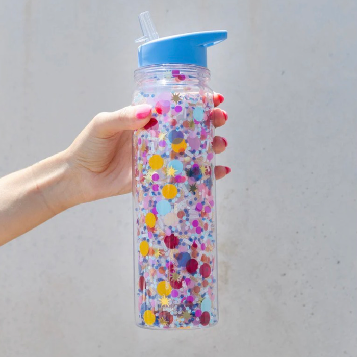 Celebrate Confetti Water Bottle With Straw