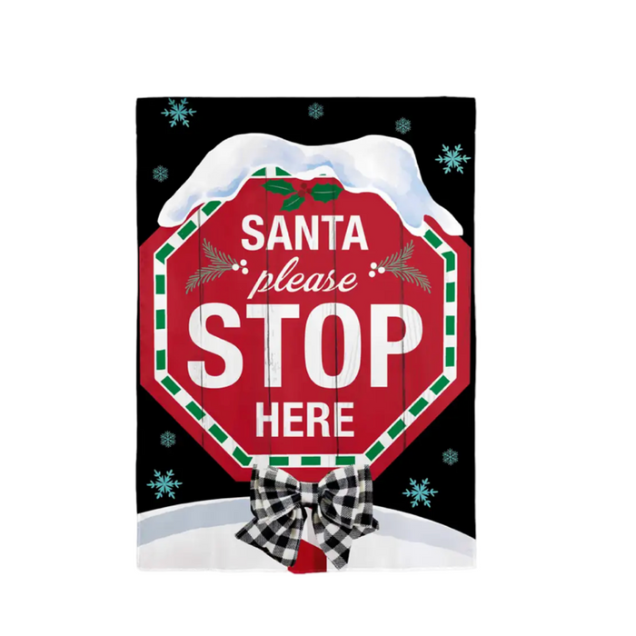 Santa Please Stop Here Applique Garden Flag