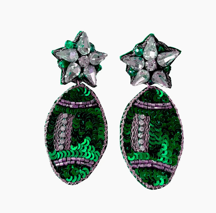 Green Beaded Football Earrings - Game Day