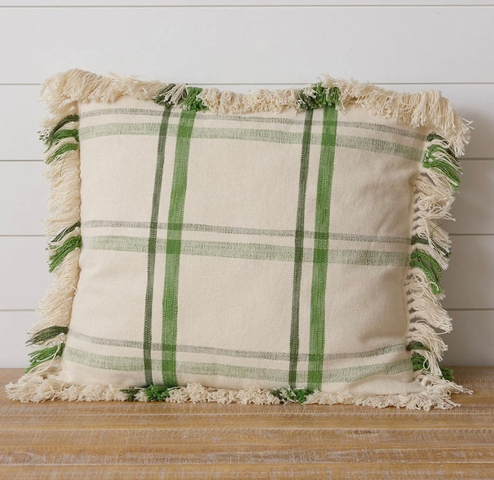 8P6063 Pillow Green Plaid w/Fringe